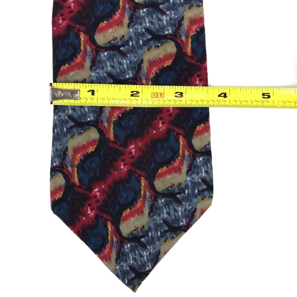 J. GARCIA Tie 100% Silk Red Gray Blue Multicolor Funky Abstract Necktie 3.5x60" - Picture 5 of 6